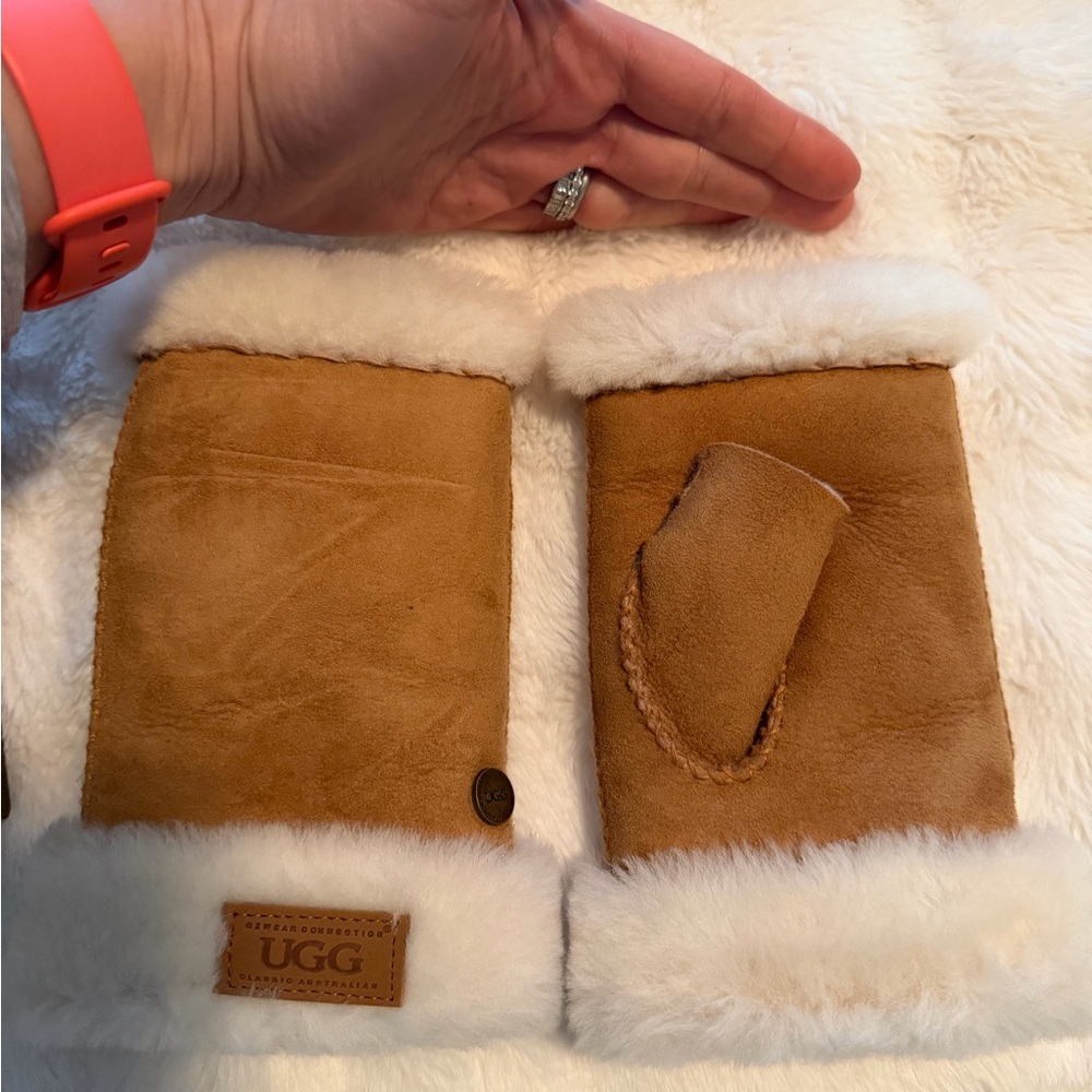 UGG Tan Shearling Fingerless Gloves